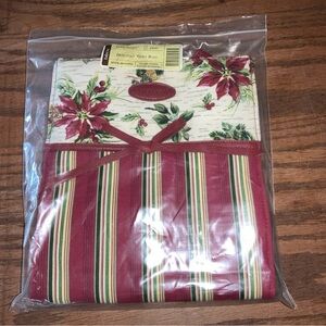 Longaberger Christmas Holiday Fabric Gift Bag Tote Stripe Botanical NEW #23540